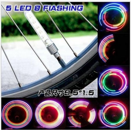 32 Changes Bike Bicycle Wheel Tire Valve Cap Spoke Neon 5 LED Lights Lamp