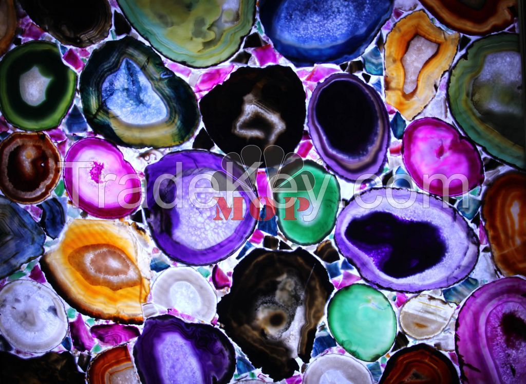 Natural Colorful Agate Backlit Slab