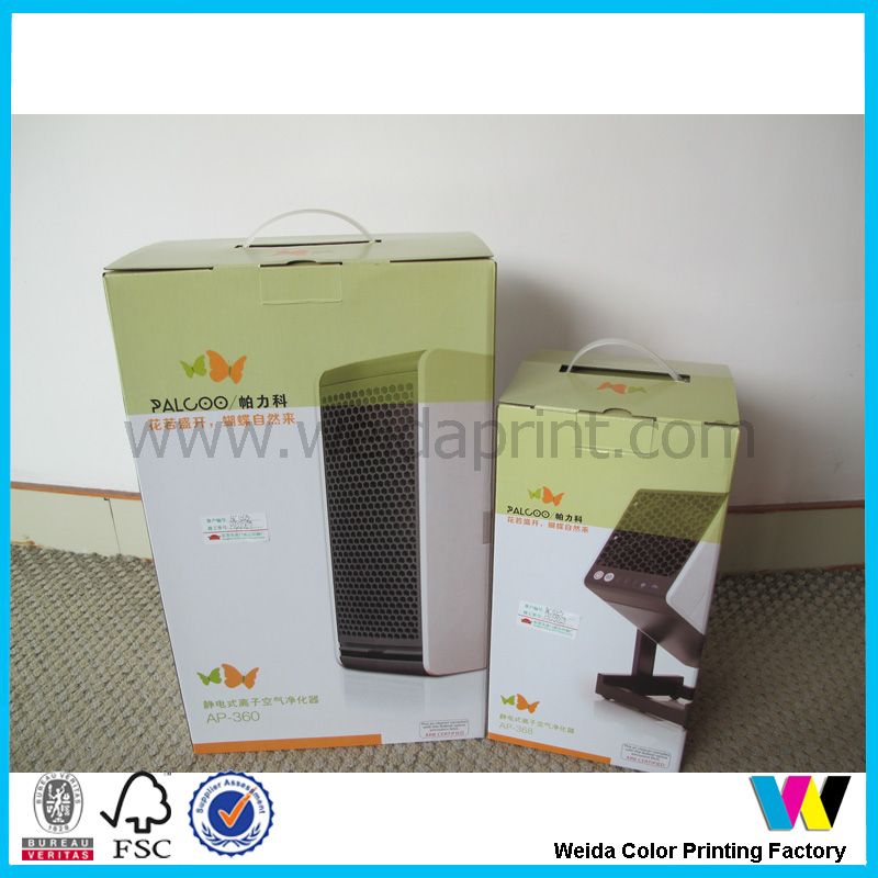 corrugated cardboard packaging box with plastic handle