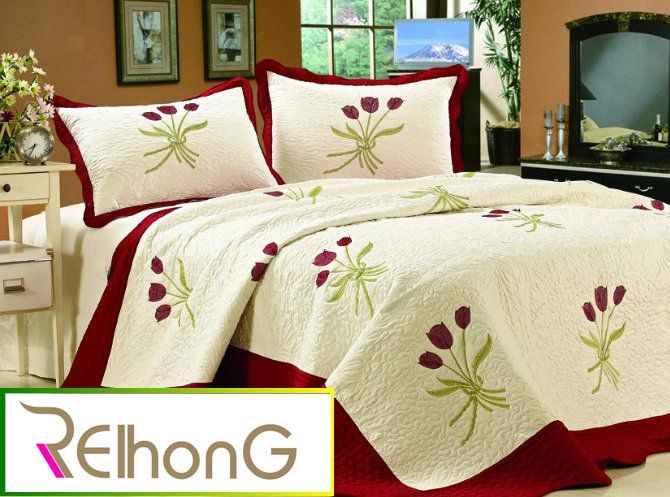 Flower embroidery quilt bedspread