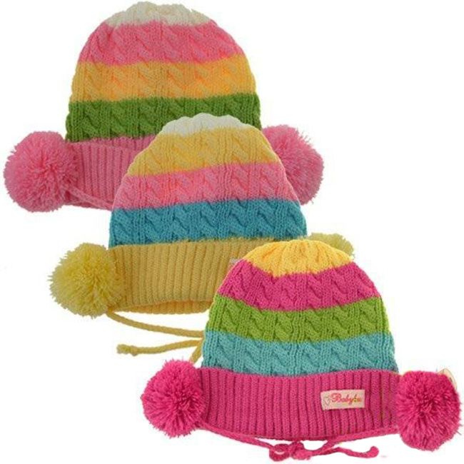 Colorful Beanie Weave Hats with Decoration for Babies