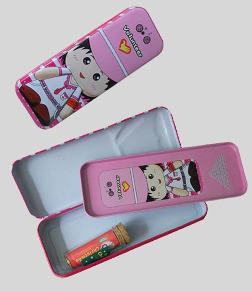 School pencil case, color pencil case, cartoon tin kids pen holder