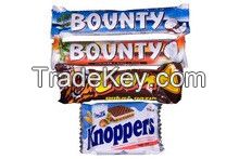 Bounty, Mars, Snickers, Twix Bounty, twix extra, milky way