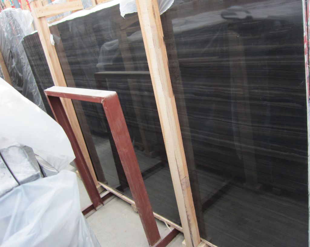 Cheap Black Wood Marble slabs, cut-to-size, tile from China market, factory