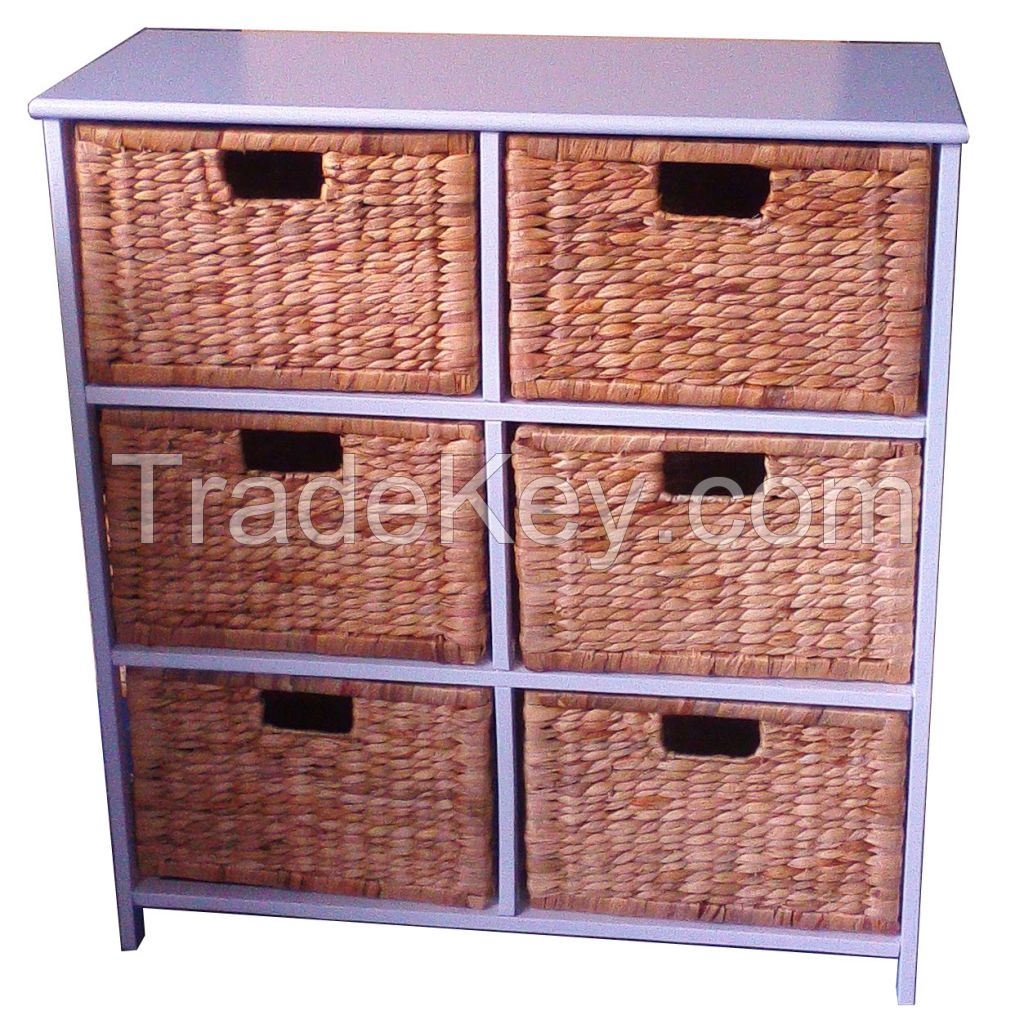 Water Hyacinth 6 Drawers Cabinet Acacia frame and drawer Baskets