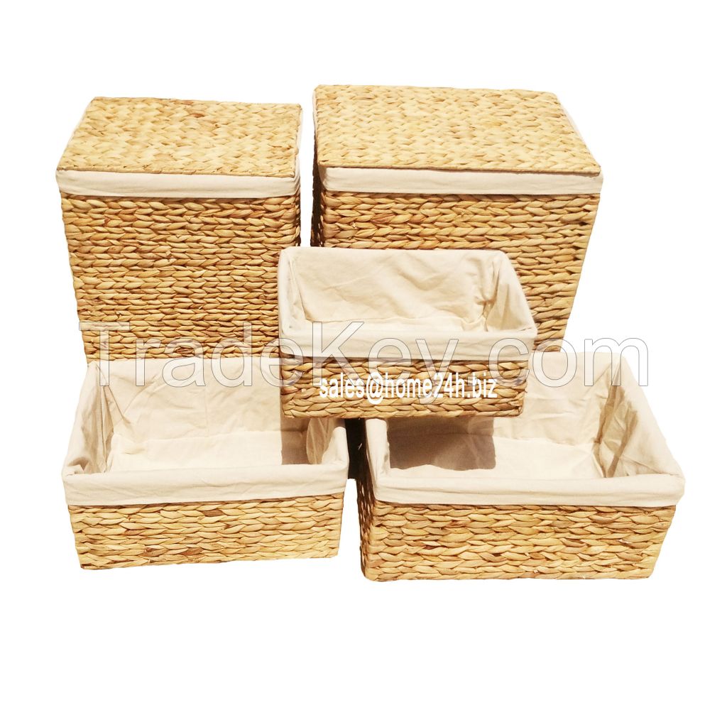 Water Hyacinth Laundry Basket With Lids, Laundry Hamper set of five natural