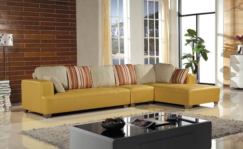 LBZ1115J-Yellow Orange Leather Corner Sofas
