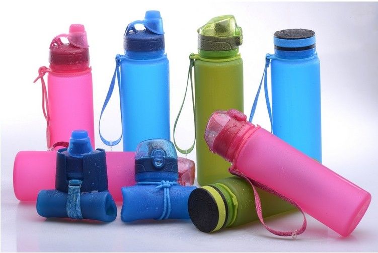 silicone flexible water bottle , fold-able , food-level