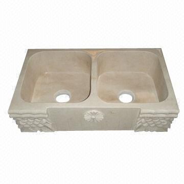 Natural stone kitchen sinks in beige travertine and marble, customized orders accepted