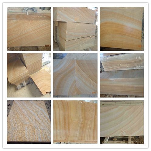 yellow wood veins sandstone slabs from factory China