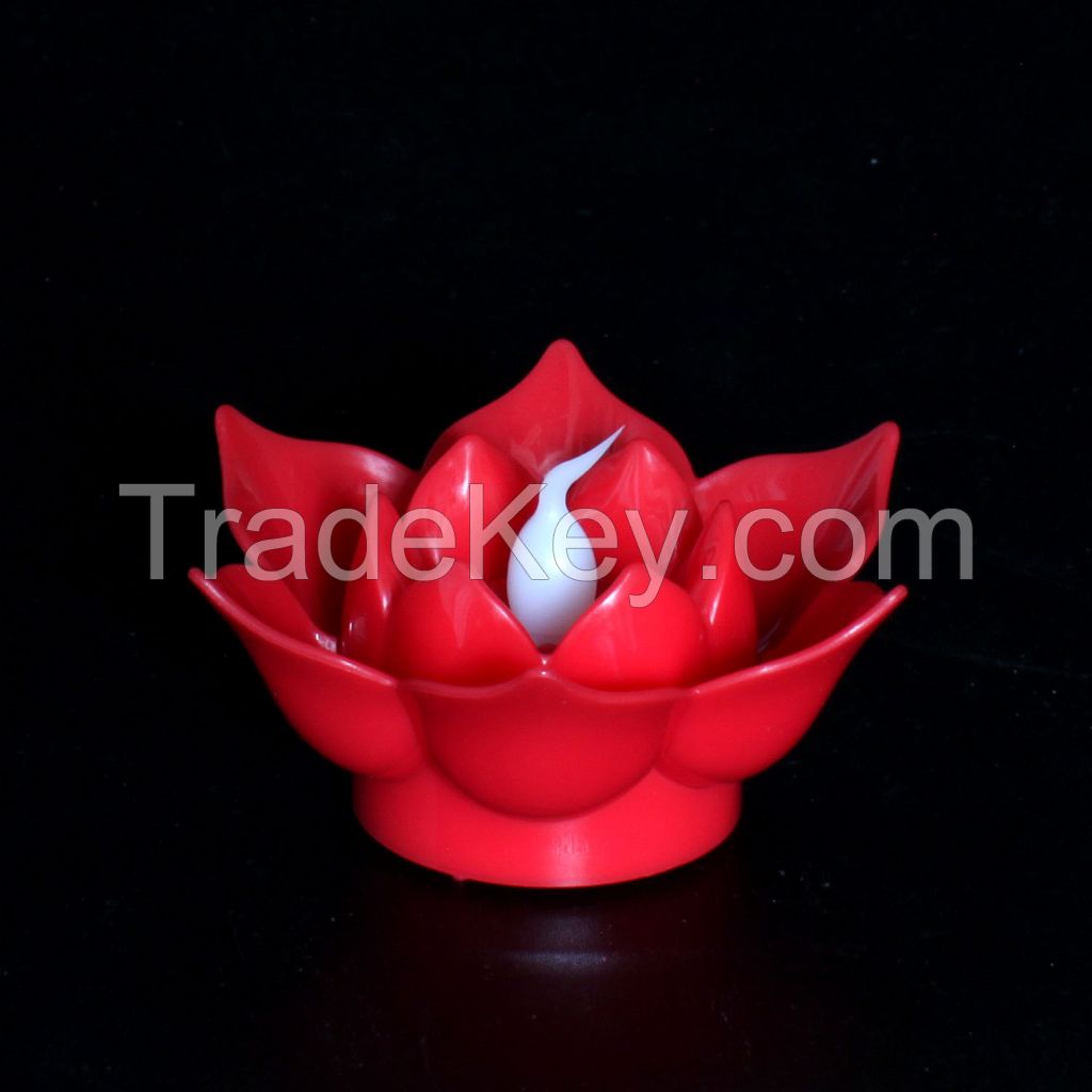 DFL Red Lotus Shaped Plastic Flameless Led Candle Lights with Timer Home Decorations