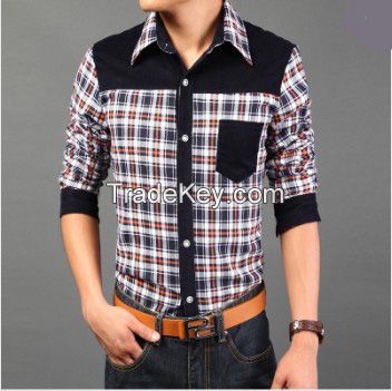 Men plaid long-sleeve cotton shirt men casual shirt slim 8 colors