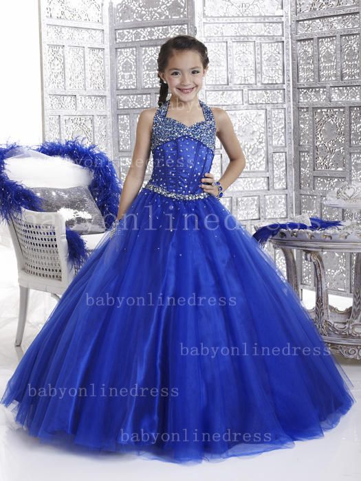 Affordable China Website Online Dress For Sale Wholesale Straps Beaded A-Line Tulle Girls Pageant Dresses TF33424  From Babyonlinedress.com