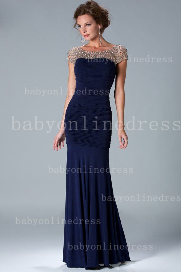2013 Sexy Cap Sleeves Navy Blue Crystal Bead Chiffon Pleated Mermaid Mother of the Bride Dresses From Babyonlinedress.com