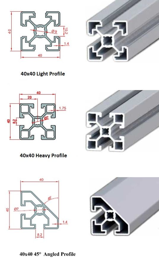 40x40 Industrial Aluminium Profile (heavy & Light & Angled)