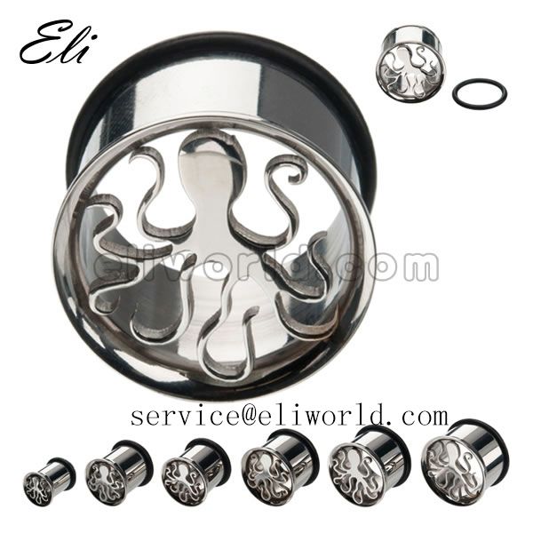 Sell 316l Steel Hollow Ear Tunnel with Octopus Design