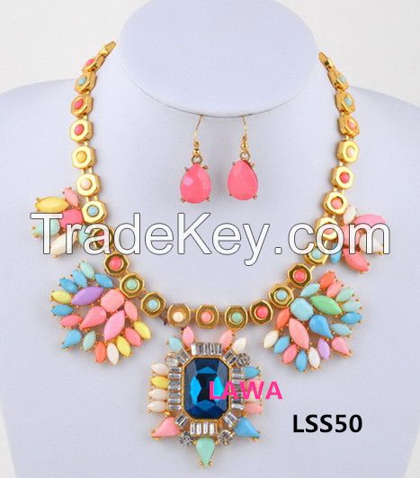 Wholesale Woman handmade statement necklace earrings set LSS50