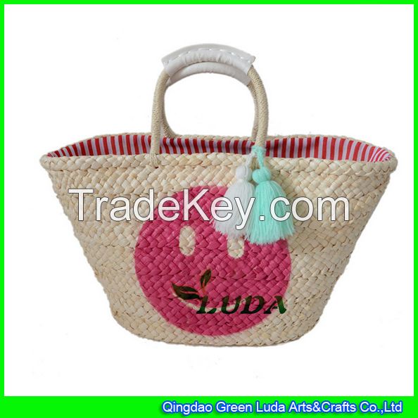 LDYP-013 smile face painted bag cornhusk made straw beach bag