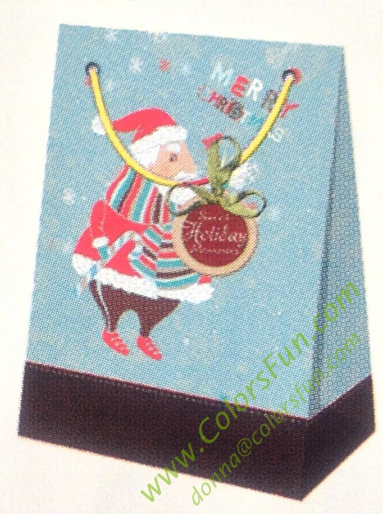 2014 New Cute Christmas Gift Bag With Round Hang Tag, Paper Bag With Ribbon, Santa Claus Design