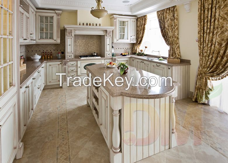 Contemporary French style glazed white kitchen cabinetry