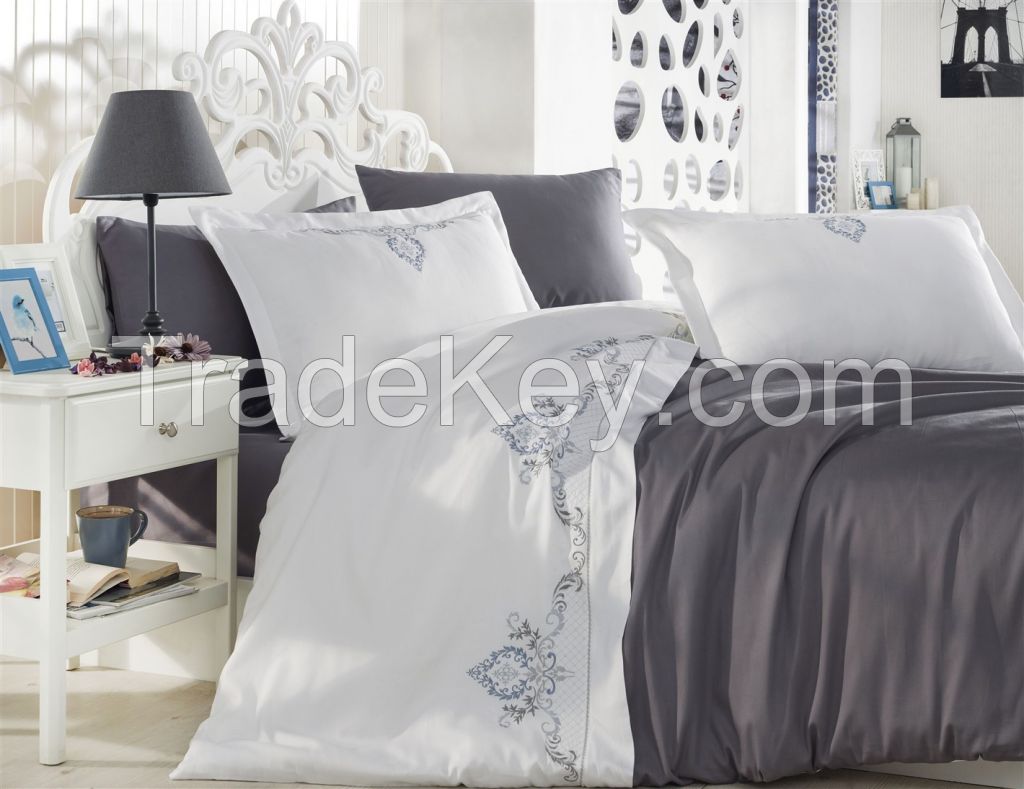 Cotton Satin King Size Duvet Cover Set- Gozde