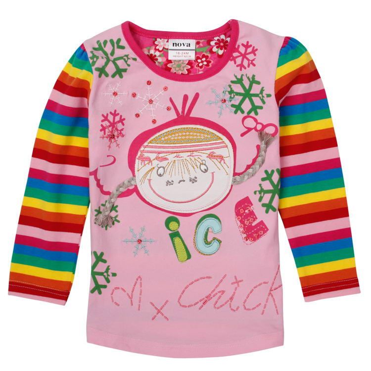 Sell Girls Embroidery Long Sleeve Tee F3906#, girls t-shirt, kids winter t-shirts, childrens t shirts