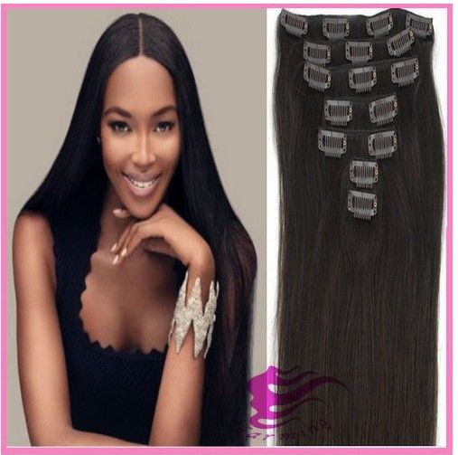 high quality virgin Brazilian clip in hair, unprocessed Brazilian hair weft clip in , 70g 16 clip in hair extensions 7pcs set