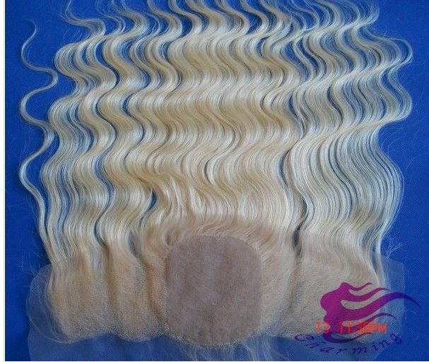 whole sale and retail 6a grade virgin hair blonde #613 body wave 13 x 4 silk lace frontal