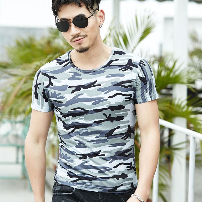 Camouflage Round Neck Short Sleeves Print T-Shirt For Men
