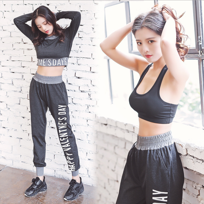 Long sleeve gym sports yoga running dry fit 3 pieces suits lady t-shirt