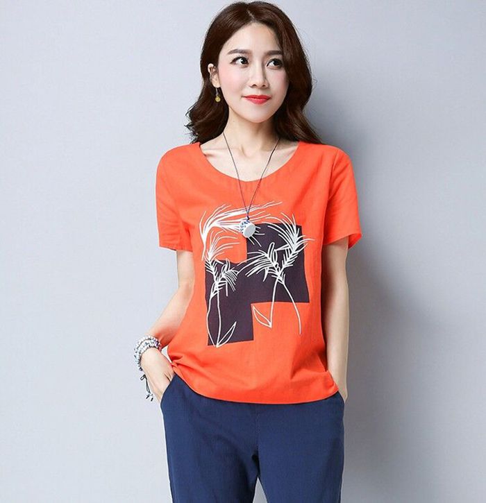 Hot Sales Linen Printing Boutique T-Shirt For women