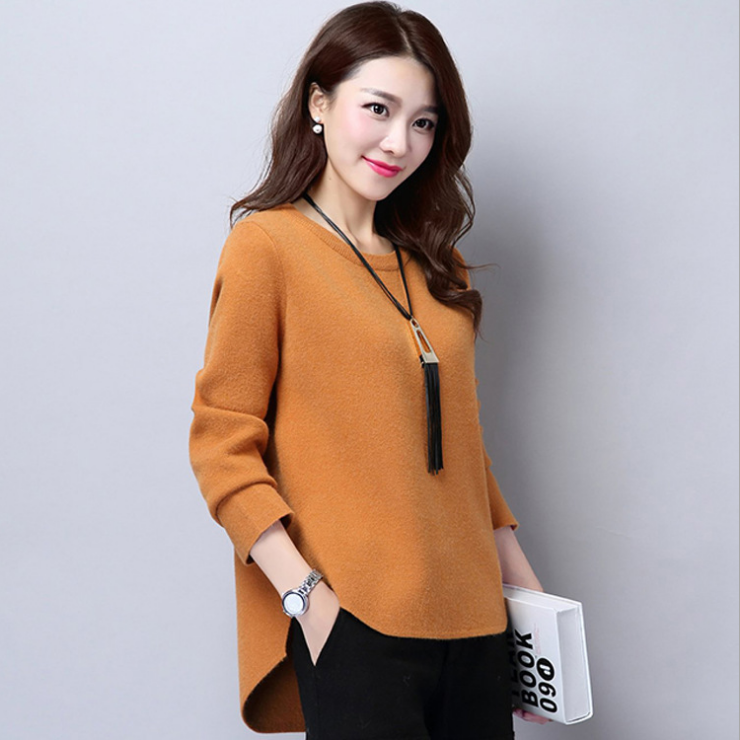Autumn korean free size long sleeve round neck knitted sweater