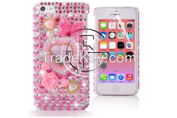 Hot selling Luxury Love Flower Bowknot Diamond-studded Mobile Phone Cases for iPhone 5C Crystal Cases