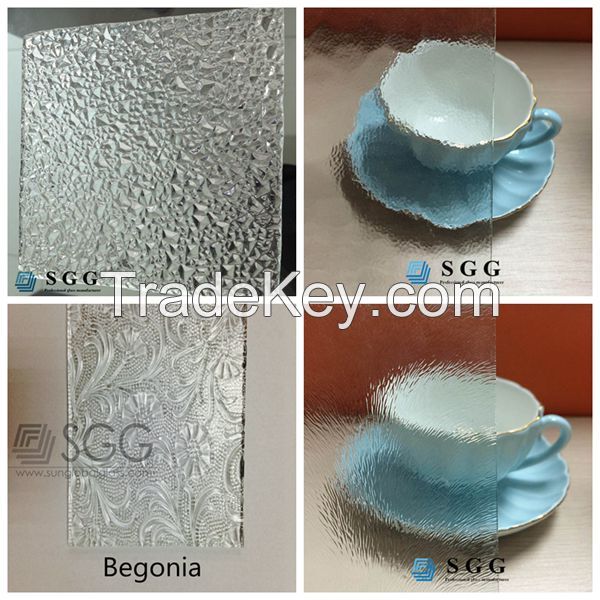 4mm 5mm 6mm  Aqualite Begonia Chinchill Diamond Clear patterned glass