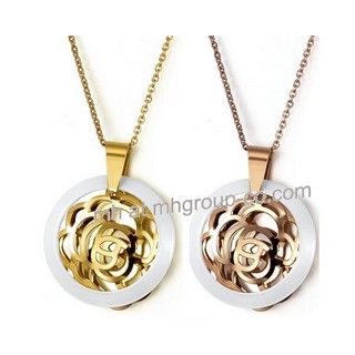 Fashion Stainless Steel Ceramic Rose Gold Plated Pendant Necklace Jewelry Gifts