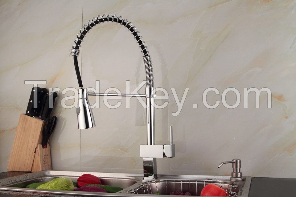 Kitchen Faucet pull out Chrome Solid Brass Water Power Faucet Vessel Sink Mixer Tap