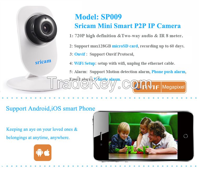 Sricam SP009 Exqusite Smart IP Camera with Mega Pixel Night Vision Wireless WLAN Two Way Audio SD Memory Nanny Camera
