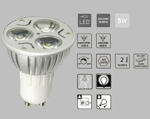 220V warmwhite  3W gu10 high power led indoor spotlight