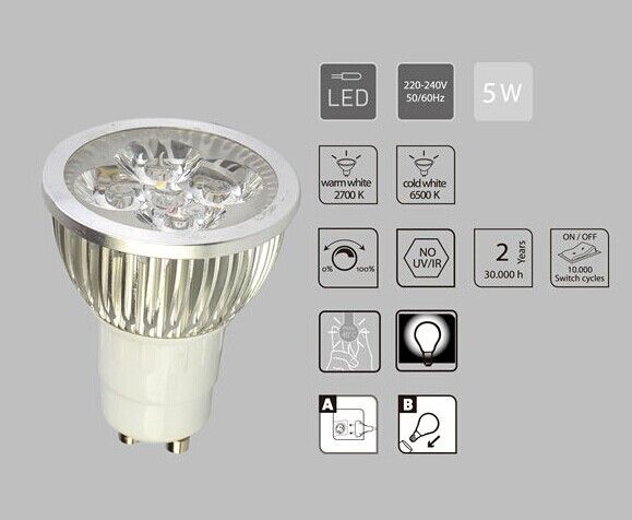 AC 220-240V 5W warmwhite high brightness gu10 led dimmable spotlight