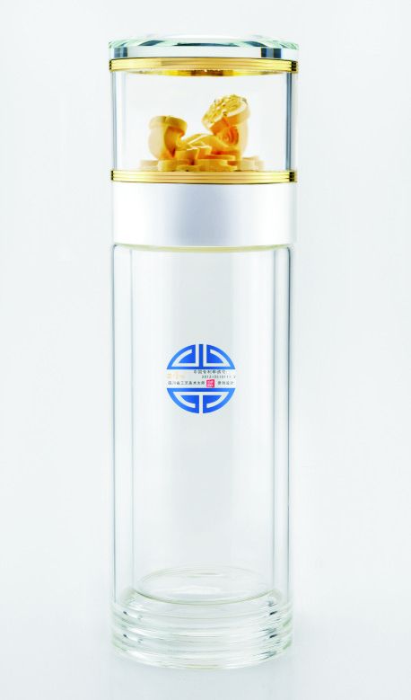 Custom-made glass tumbler with built-in buddha sculpture(Happiness, longevity and good luck )