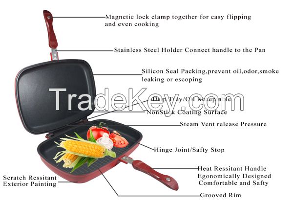 Eco-Friendly Non Stick Double Sided Pressure Frying Pan (ZY-H032-RD)