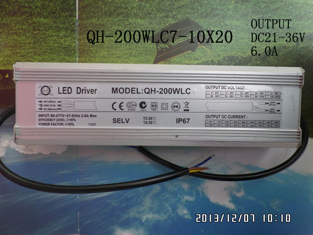 waterproof  LED driver 200W 190W 180W 170W 6A 7-10S-20PX1 CE QiHan constant current power supply lighting transformer