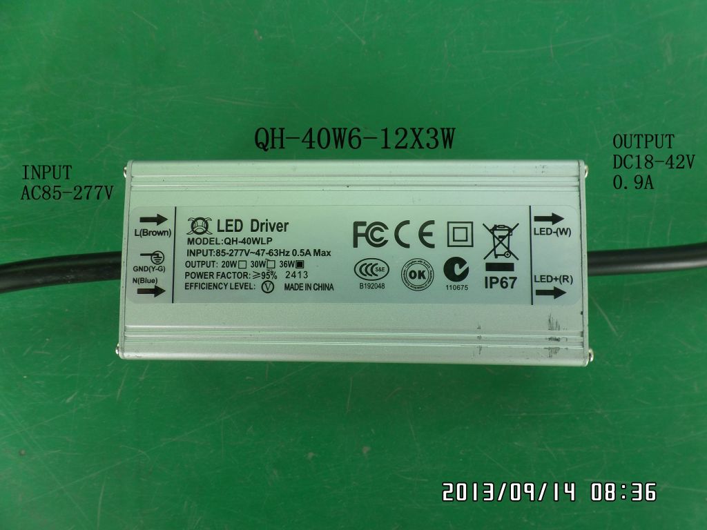 Waterproof LED driver 36W 33W 30W 27W 24W 21W 0.9A 6-12X3 CE QiHan all aluminum case constant current power supply transformer