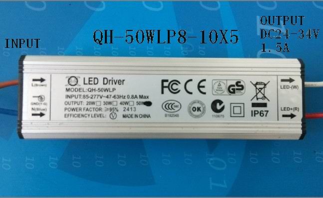 Waterproof LED driver 50W 45W 40W 1.5A 1500mA 8-10S-5PX1 QiHan constant current power supply lighting transformer
