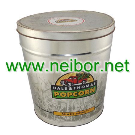 popcorn bucket, tin bucket with lid, food container