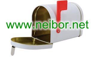 tin mailbox, tin post box, candy tin box