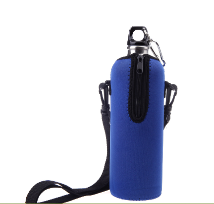 2014 Outdoor Water Bottle Insulator Kettle Pocket Bag Zipper Removable Straps Neoprene 1000ML for Bike Ride Blue/Black