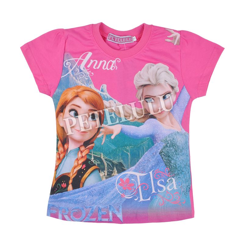 2014 hot sell children's summer Tees baby frozen short-sleeve cartoon t-shirt 100% cotton girls top clothes