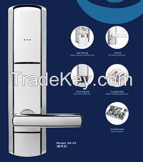 DC 6V electronic hotel smart card lock zinc alloy five cylinder sliding door lock with Mechanical key