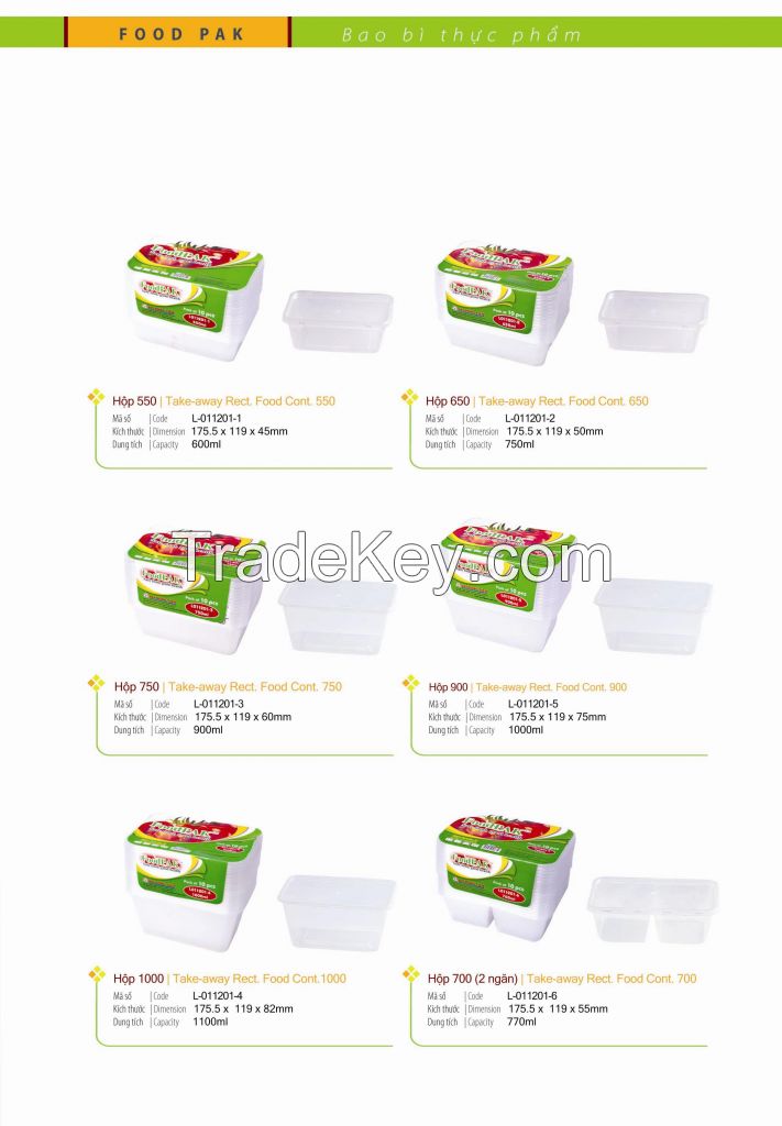 Plastic Take away, disposable, microwavable Rect. Food Container 550 ml (L011201-1)
